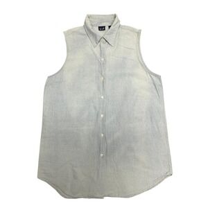 Vintage Gap Shirt Womens Large Blue Linen Cotton‎ Sleeveless Button Front